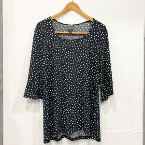 CLARA SUN WOO Women Tunic Top butter knit Hi Low hem‎ abstract floral Blk Sz Lg